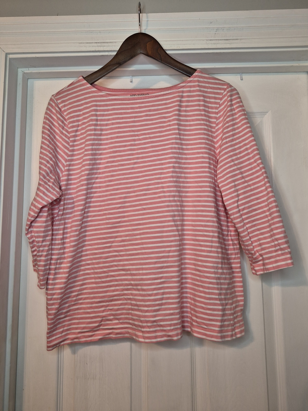 Appleseed's Women’s Pink & White Striped Boatneck Top Large